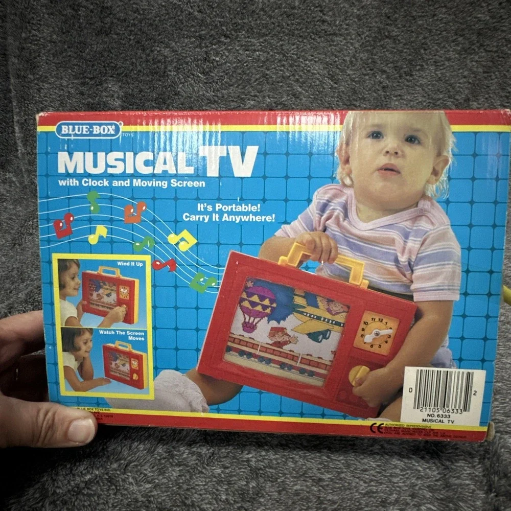 VTG 1979 Blue Box Working Wind Up Musical TV Toy 